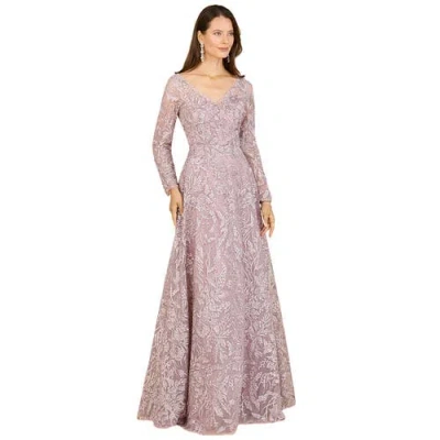 Lara New York A-line Gown With Long Sleeves, V-neckline In Purple