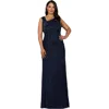Lara New York Asymmetrical, Beaded Gown In Navy