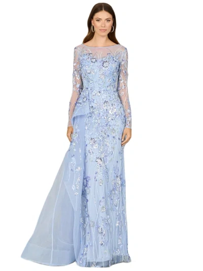 Lara New York Asymmetrical Overlay Gown With Sleeves In Periwinkle