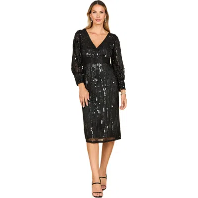 Lara New York Beaded A-line Midi Dress With Long Sleeves In Black