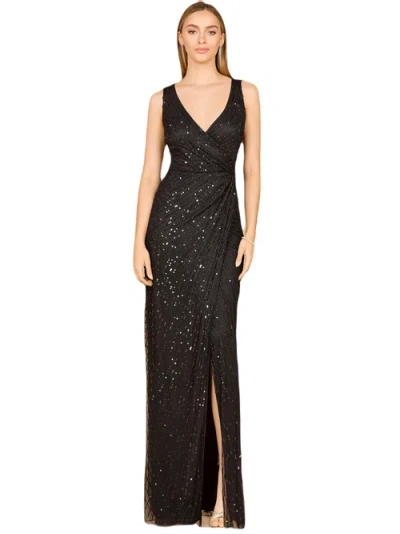 Lara New York Beaded Black Gown With Slit