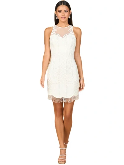 Lara New York Beaded Bridal Short Dress With Fringe In Ivory