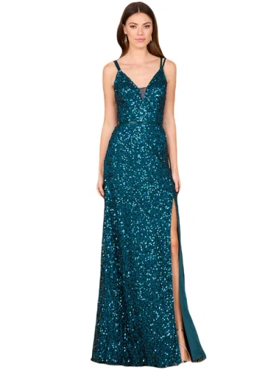 Lara New York Beaded Cap Sleeve Dress With High Slit In Teal