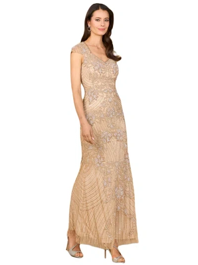 Lara New York Beaded Cap Sleeve Gown In Brown