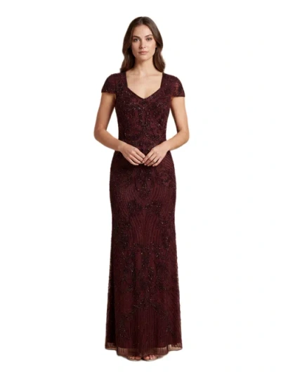 Lara New York Beaded Cap Sleeve Gown In Burgundy