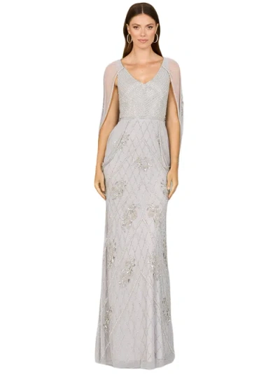 Lara New York Beaded Cape Sleeve Dress In Silver