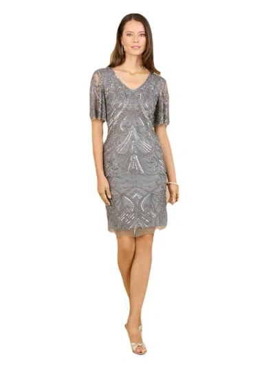 Lara New York Beaded Cocktail Dress With Short Sleeves In Smokegrey