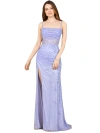 Lara New York Beaded Corset Prom Gown With Slit In Blue Iris