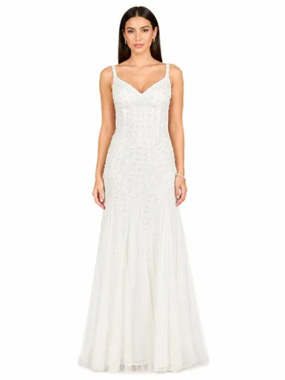 Lara New York Beaded Faux-wrap V-neck Bridal Gown In White