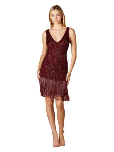 Lara New York Beaded Fringe Cocktail Dress In Wine