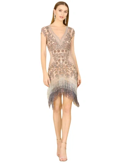 Lara New York Beaded Fringe Short Cocktail Dress In Blush