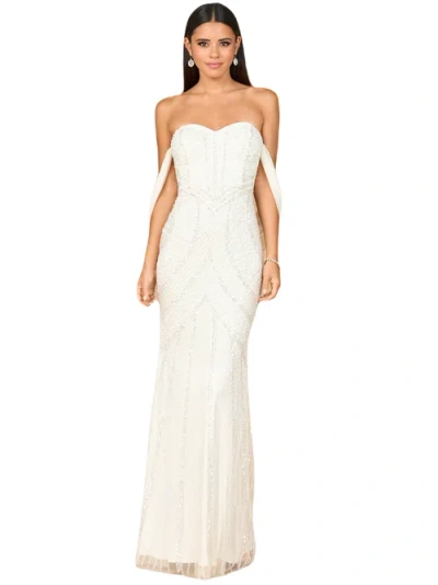 Lara New York Beaded Gown With Cape Detail In Ivory