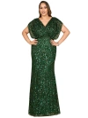 Lara New York Beaded Gown With Draped Cape Sleeves In Emerald Green