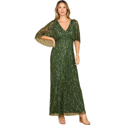 Lara New York Beaded Gown With Half Cape In Green