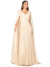 Lara New York Beaded Gown With Satin Cape Sleeves