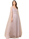 Lara New York Beaded Lace Gown With Cape Sleeves In Neutral
