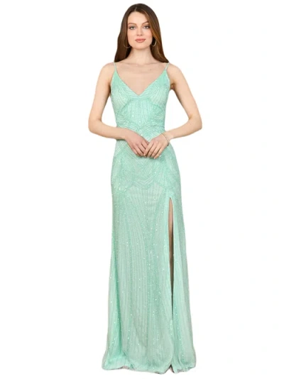 Lara New York Beaded Lace-up Dress With Slit In Tiffany