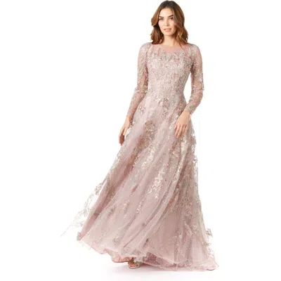 Lara New York Beaded Long Sleeve A-line Dress In Mauve