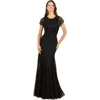 Lara New York Beaded Mermaid Cap Sleeve Gown In Black
