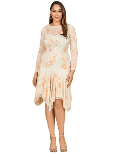 Lara New York Beaded Midi Dress With Asymmetrical Hem In Ivory/blush