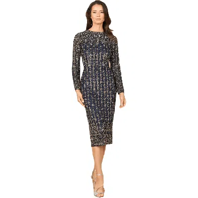 Lara New York Beaded Midi Dress With Long Sleeves In Navy