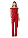 Lara New York Beaded Off Shoulder Jumpsuit In Red