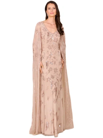 Lara New York Beaded Sheath Dress With Long Cape In Brown