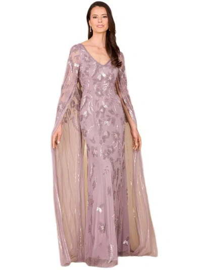 Lara New York Beaded Sheath Dress With Long Cape In Purple
