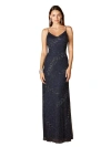 Lara New York Beaded Spaghetti Strap Navy Full-length Gown