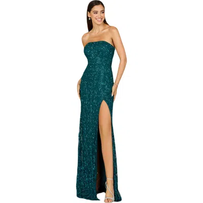 Lara New York Beaded Strapless Dress With Slit In Teal