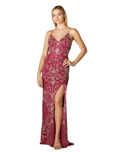 Lara New York Beaded Tank Dress With Slit In Raspberry