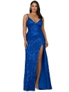 Lara New York Beaded V Neck Dress With Slit In Royal