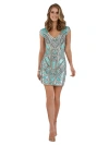 Lara New York Beaded, V-neck Mini Dress In Turquoise