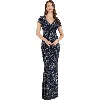 Lara New York Beaded V-neckline Dress With Cap Sleeves In Navy