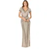 Lara New York Beaded V-neckline Dress With Cap Sleeves In Silver