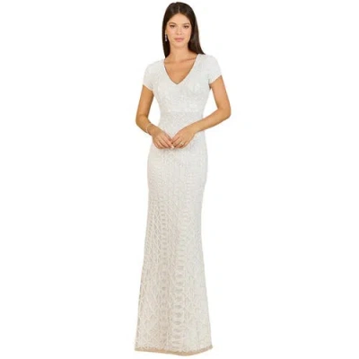 Lara New York Beaded V-neckline Dress With Cap Sleeves In White