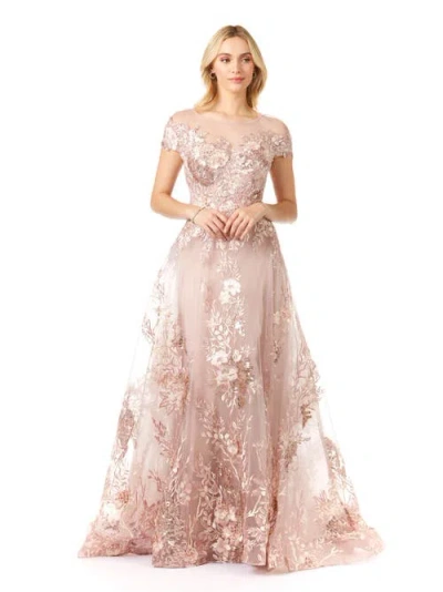 Lara New York Beautiful Lace Applique A-line Ball Gown In Dustyrose
