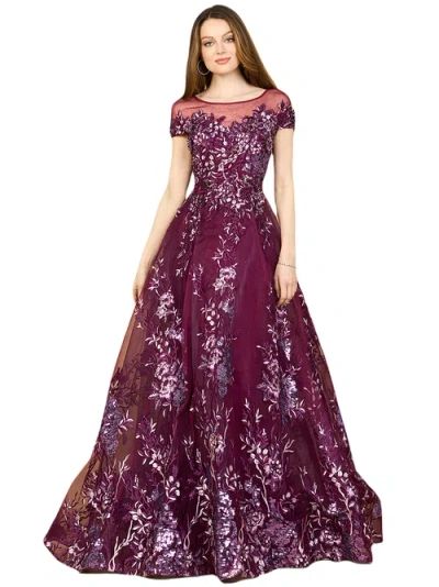 Lara New York Beautiful Lace Applique A-line Ball Gown In Burgundy