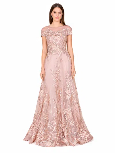 Lara New York Beautiful Lace Applique A-line Ball Gown In Dusty Rose