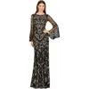 Lara New York Bell Sleeved High Neck Beaded Gown In Black