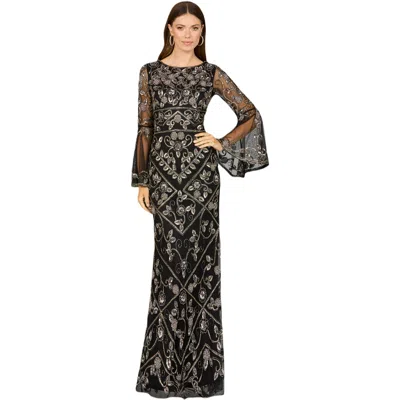 Lara New York Bell Sleeved High Neck Beaded Gown In Black