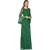 Lara New York Bell Sleeved High Neck Beaded Gown In Forestgreen
