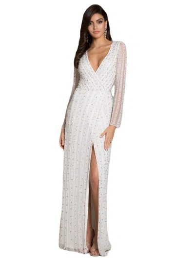 Lara New York Blair Long-sleeve Beaded Surplice Sheath Gown In White