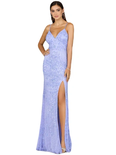 Lara New York Body Con V-neck Beaded Gown In Blue Iris