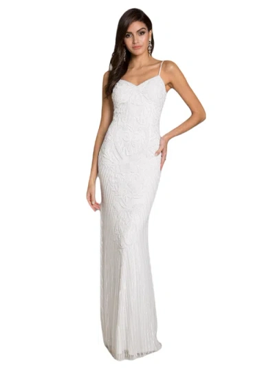Lara New York Brooke Beaded Spaghetti Strap Sheath Gown In White