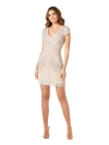 Lara New York Brooklyn Beaded Fitted Short Dress With Open Back In Nudeivory