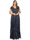Lara New York Cap Sleeve Beaded A-line Gown In Navy