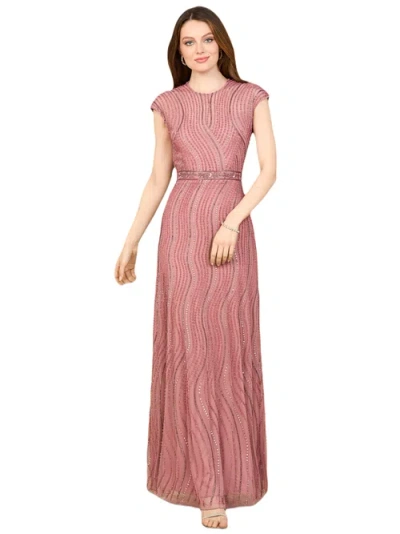 Lara New York Cap Sleeve, Illusion Neck Beaded Gown In Pink