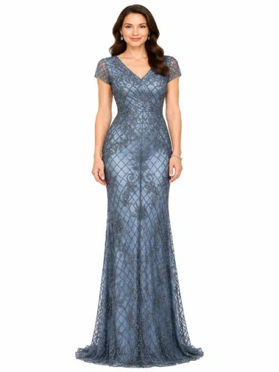 Lara New York Cap Sleeve Mermaid Beaded Gown In Ink Blue