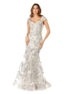 Lara New York Cap Sleeve Mermaid Gown In Grey